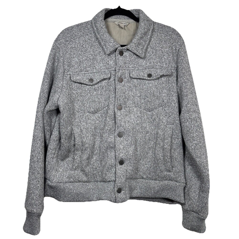 Calvin Klein Jeans marled heather grey sweater sherpa lined trucker jacket sz L